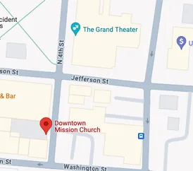 Map showing Downtown Mission Church on N 4th Street in downtown Wausau